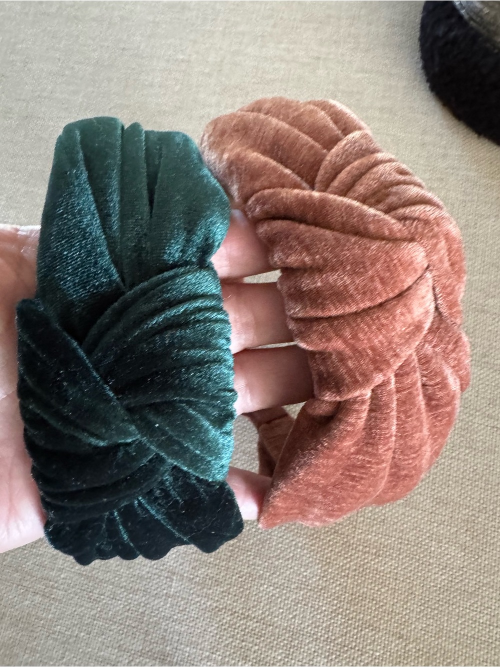 Velvet Twisted Knotted Headband - Emerald Green & Rose